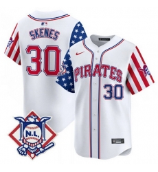 Men Pittsburgh Pirates 30 Paul Skenes White 2024 Fourth of July Vapor Limited Stitched Baseball Jersey