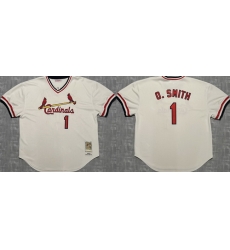 Men St  Louis Cardinals  1 Ozzie Smith White Stitched Baseball Jersey