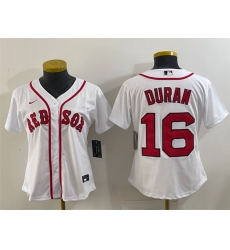 Women Boston Red Sox 16 Jarren Duran White Cool Base Stitched Jersey Women Boston Red Sox 16 Jarren Duran White Cool Base Stitched Jersey