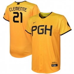 Youth Pittsburgh Pirates 21 Roberto Clemente Gold 2023 City Connect Stitched Jersey