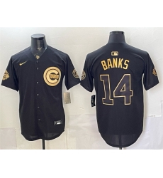 Men Chicago Cubs 14 Ernie Banks Black Gold 150th Anniversary Patch Stitched Baseball Jersey Men Chicago Cubs 14 Ernie Banks Black Gold 150th Anniversary Patch Stitched Baseball Jersey