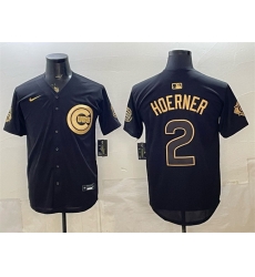 Men Chicago Cubs  2 Nico Hoerner Black Gold 150th Anniversary Patch Stitched Baseball Jersey
