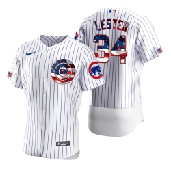 Men Chicago Cubs 34 Jon Lester Men Nike White Fluttering USA Flag Limited Edition Flex Base MLB Jersey