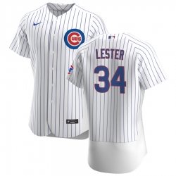 Men Chicago Cubs 34 Jon Lester Men Nike White Home 2020 Flex Base Player Jersey