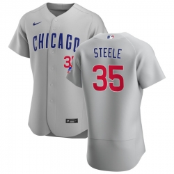 Men Chicago Cubs 35 Justin Steele Men Nike Gray Road 2020 Flex Base Team Jersey