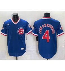Men Chicago Cubs  4 Pete Crow Armstrong Royal 150th Anniversary Throwback Vapor Limited Stitched Baseball Jersey