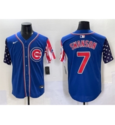 Men Chicago Cubs 7 Dansby Swanson Royal 2025 Independence Day Vapor Premier Limited Stitched Baseball Jersey Men Chicago Cubs 7 Dansby Swanson Royal 2025 Independence Day Vapor Premier Limited Stitched Baseball Jersey