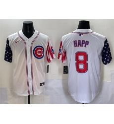 Men Chicago Cubs 8 Ian Happ White 2025 Independence Day Vapor Premier Limited Stitched Baseball Jersey