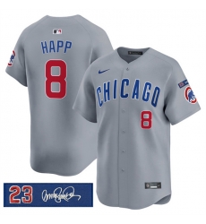 Men Chicago Cubs 8 lan Happ Gray  27Ryne Sandberg Tribute 27 Vapor Limited V3 Stitched Baseball Jersey