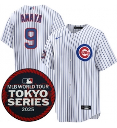 Men Chicago Cubs 9 Miguel Amaya White 2025 World Tour Tokyo Series Home Stitched Baseball Jersey