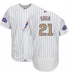 Mens Majestic Chicago Cubs 21 Sammy Sosa Authentic White 2017 Gold Program Flex Base MLB Jersey