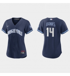 Chicago Cubs 14 Ernie Banks Women Nike 2021 City Connect Navy MLB Jersey