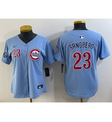 Women Chicago Cubs 23 Ryne Sandberg Blue Ryne Sandberg Tribute Vapor Limited V2 Stitched Baseball Jersey