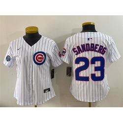Women Chicago Cubs 23 Ryne Sandberg White Pinstripe Ryne Sandberg Tribute Vapor Limited V2 Stitched Baseball Jersey
