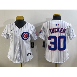 Women Chicago Cubs 30 Kyle Tucker White Home Limited Stitched Baseball Jersey