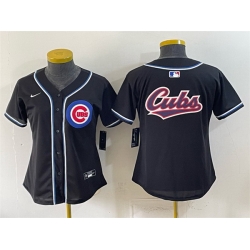 Women Chicago Cubs Team Big Logo 2026 Fashion Replica Black Out Stitched Baseball Jersey