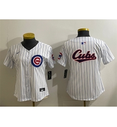Women Chicago Cubs Team Big Logo White Home Limited Stitched Baseball Jersey
