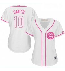 Womens Majestic Chicago Cubs 10 Ron Santo Replica White Fashion MLB Jersey