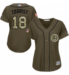 Womens Majestic Chicago Cubs 18 Ben Zobrist Replica Green Salute to Service MLB Jersey