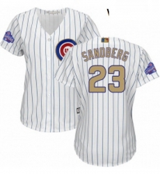 Womens Majestic Chicago Cubs 23 Ryne Sandberg Authentic White 2017 Gold Program MLB Jersey