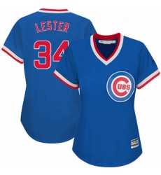 Womens Majestic Chicago Cubs 34 Jon Lester Authentic Royal Blue Cooperstown MLB Jersey