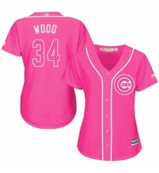 Womens Majestic Chicago Cubs 34 Kerry Wood Authentic Pink Fashion MLB Jersey