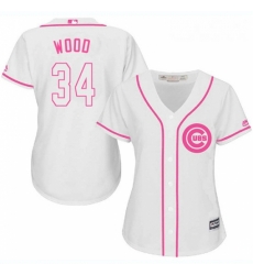 Womens Majestic Chicago Cubs 34 Kerry Wood Authentic White Fashion MLB Jersey