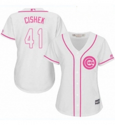 Womens Majestic Chicago Cubs 41 Steve Cishek Replica White Fashion MLB Jersey 