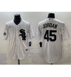 Men Chicago White Sox 45 Michael Jordan White With Patch Cool Base Stitched Baseball Jersey