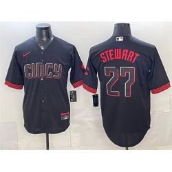 Men Cincinnati Reds  27 Sal Stewart Black City Connect Cool Base Stitched Baseball Jersey