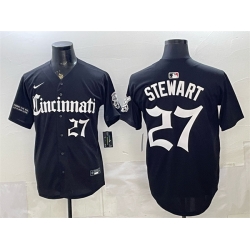 Men Cincinnati Reds  27 Sal Stewart Black  Gothic Queen City Edition  Vapor Premier Limited Stitched Baseball Jersey