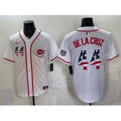 Men Cincinnati Reds  44 Elly De La Cruz White 2026 USA 250 Fourth of July Home Stitched Baseball Jersey