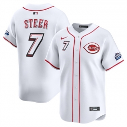Men Cincinnati Reds 7 Spencer Steer White 2025 Speedway Classic Home Limited Stitched Baseball Jersey