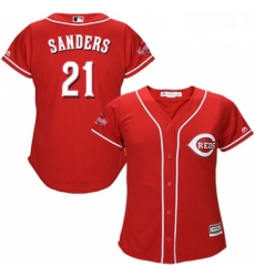 Womens Majestic Cincinnati Reds 21 Reggie Sanders Replica Red Alternate Cool Base MLB Jersey