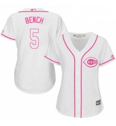 Womens Majestic Cincinnati Reds 5 Johnny Bench Replica White Fashion Cool Base MLB Jersey