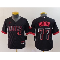 Youth Cincinnati Reds 77 Rece Hinds Black 2023 City Connect Stitched Baseball Jersey 6