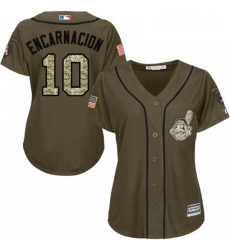 Womens Majestic Cleveland Indians 10 Edwin Encarnacion Replica Green Salute to Service MLB Jersey