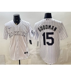 Men Colorado Rockies 15 Hunter Goodman White Home Stitched Baseball Jersey Men Colorado Rockies 15 Hunter Goodman White Home Stitched Baseball Jersey