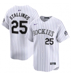 Men Colorado Rockies 25 Jacob Stallings White Home Limited Stitched Baseball Jersey