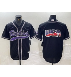 Men Colorado Rockies Black Team Big Logo Cool Base Stitched Baseball Jersey