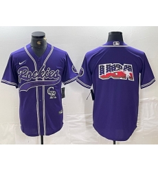 Men Colorado Rockies Purple Team Big Logo Cool Base Stitched Baseball Jersey 2