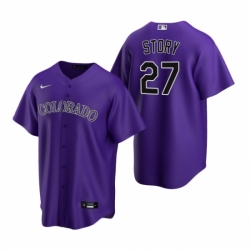Mens Nike Colorado Rockies 27 Trevor Story Purple Alternate Stitched Baseball Jerse