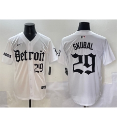 Men Detroit Tigers 29 Tarik Skubal White 27Motor Gothic Edition 27 Vapor Premier Limited Stitched Baseball Jersey Men Detroit Tigers 29 Tarik Skubal White 27Motor Gothic Edition 27 Vapor Premier Limited Stitched Baseball Jersey