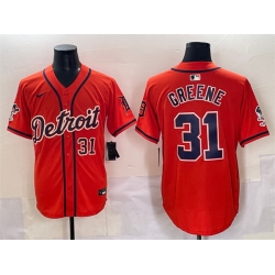 Men Detroit Tigers 31 Riley Greene Orange With Patch Vapor Premier Limited Stitched Baseball Jersey