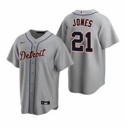 Mens Nike Detroit Tigers 21 JaCoby Jones Gray Road Stitched Baseball Jersey