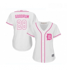 Womens Detroit Tigers 28 Niko Goodrum Replica White Fashion Cool Base Baseball Jersey Womens Detroit Tigers 28 Niko Goodrum Replica White Fashion Cool Base Baseball Jersey