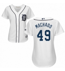 Womens Majestic Detroit Tigers 49 Dixon Machado Replica White Home Cool Base MLB Jersey 