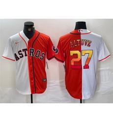 Men Houston Astros 27 Jose Altuve White Orange Split With Patch Cool Base Stitched Baseball Jersey