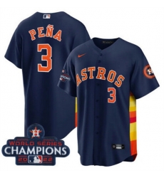 Men Houston Astros 3 Jeremy Pena Navy 2022 World Series Champions Cool Base With No  In Front Stitched Baseball Jersey