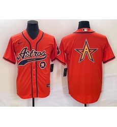 Men Houston Astros Orange Team Big Logo With Patch Cool Base Stitched Baseball Jersey